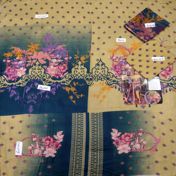 Fancy Printed Lawn Unstitched 3 Piece Suit Best for Girls  & women - Art# SS - FPL - LC - SL9000-04 - UF - Image 2