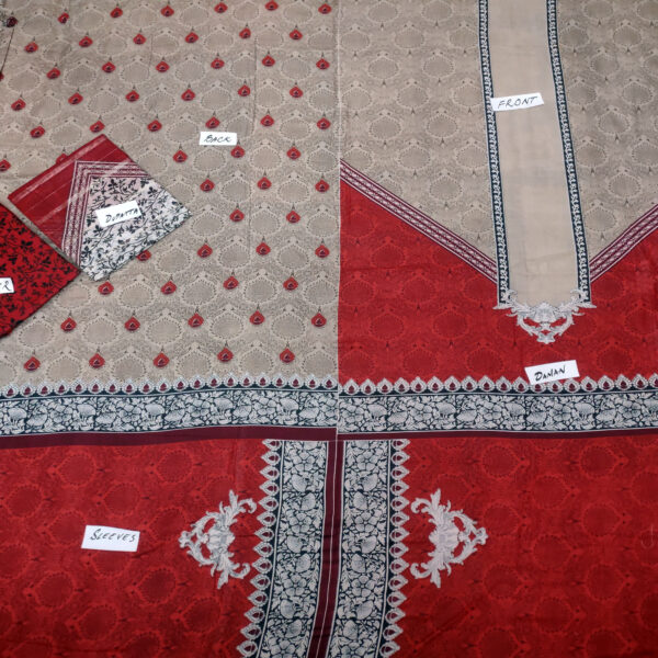 Fancy Printed Lawn Unstitched 3 Piece Suit Best for Girls  & women - Art# SS - FPL - LC - SL9000-10 - UF - Image 3