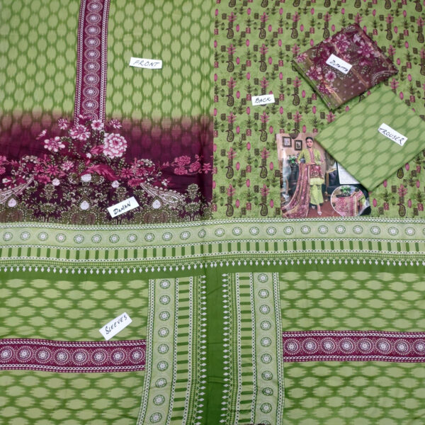 Fancy Printed Lawn Unstitched 3 Piece Suit Best for Girls  & women - Art# SS - FPL - LC - SL9000-02 - UF - Image 2