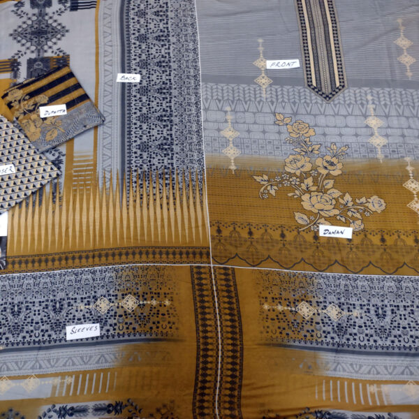 Fancy Printed Lawn Unstitched 3 Piece Suit Best for Girls  & women - Art# SS - FPL - LC - SL9000-09 - UF - Image 3