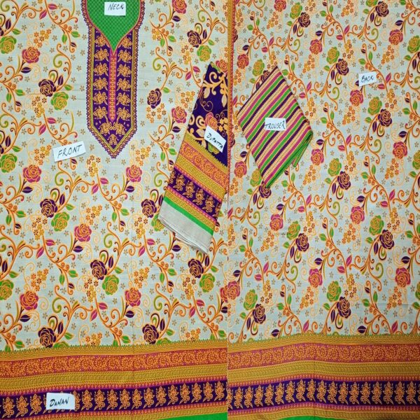 Fancy Printed Lawn Unstitched 3 Piece Suit Best for Girls  & women - Art# SS - FPL - SL8000-26 - UF - Image 3