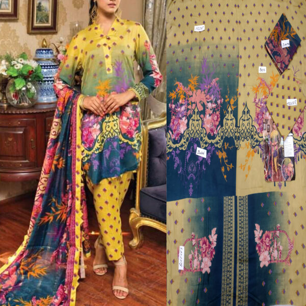 Fancy Printed Lawn Unstitched 3 Piece Suit Best for Girls  & women - Art# SS - FPL - LC - SL9000-04 - UF - Image 3
