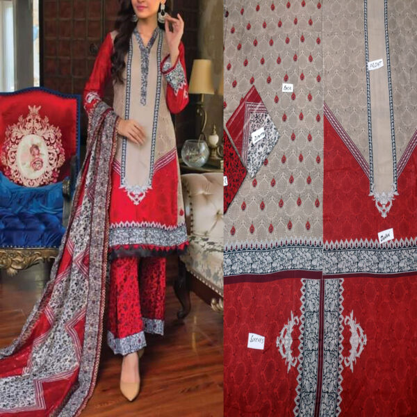 Fancy Printed Lawn Unstitched 3 Piece Suit Best for Girls  & women - Art# SS - FPL - LC - SL9000-10 - UF - Image 2