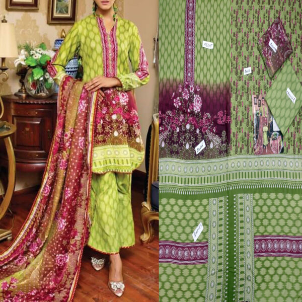 Fancy Printed Lawn Unstitched 3 Piece Suit Best for Girls  & women - Art# SS - FPL - LC - SL9000-02 - UF - Image 3