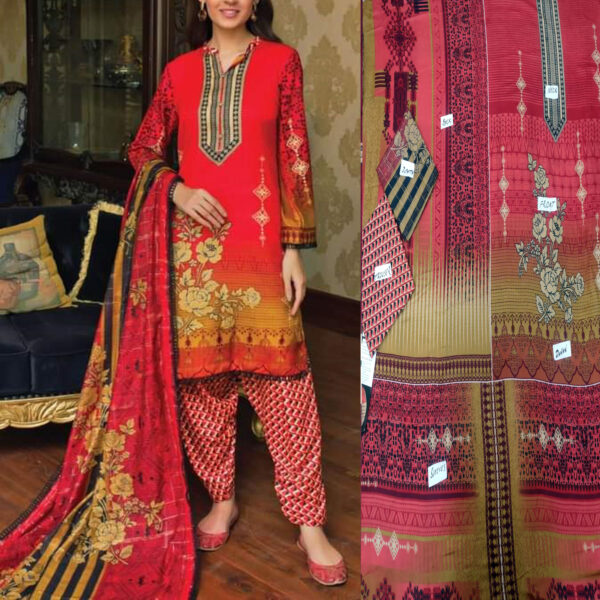 Fancy Printed Lawn Unstitched 3 Piece Suit Best for Girls  & women - Art# SS - FPL - LC - SL9000-14 - UF - Image 3