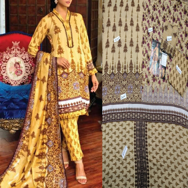 Fancy Printed Lawn Unstitched 3 Piece Suit Best for Girls  & women - Art# SS - FPL - LC - SL9000-01 - UF - Image 6