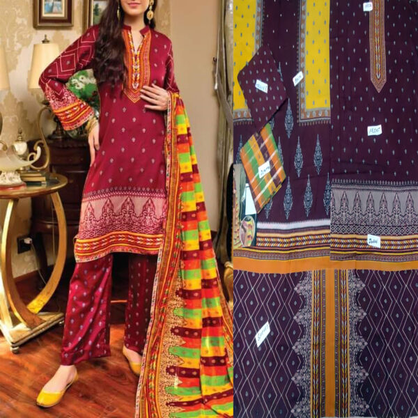 Fancy Printed Lawn Unstitched 3 Piece Suit Best for Girls  & women - Art# SS - FPL - LC - SL9000-13 - UF - Image 2