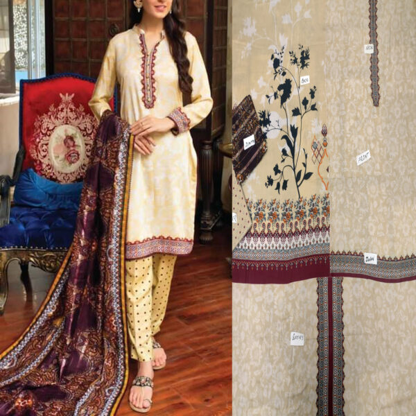 Fancy Printed Lawn Unstitched 3 Piece Suit Best for Girls  & women - Art# SS - FPL - LC - SL9000-15 - UF - Image 3