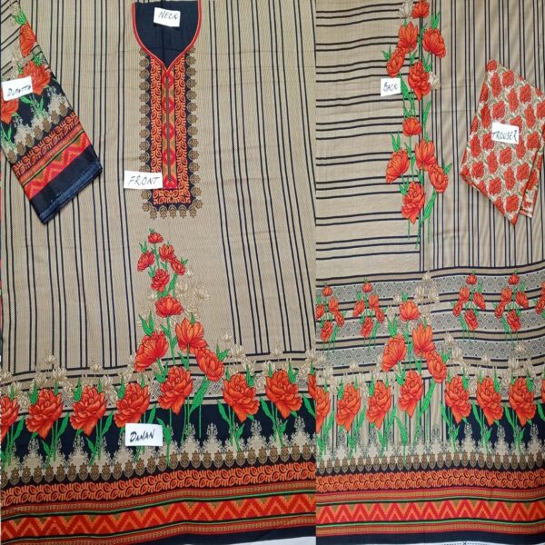 Fancy Printed Lawn Unstitched 3 Piece Suit Best for Girls  & women - Art# SS - FPL - SL8000-29 - UF - Image 2