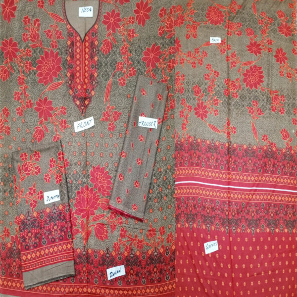 Fancy Printed Lawn Unstitched 3 Piece Suit Best for Girls  & women - Art# SS - FPL - SL8000-03 - UF - Image 2