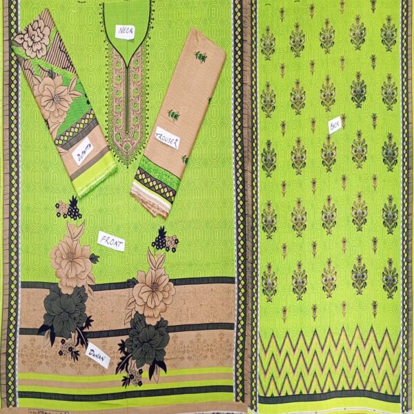 Fancy Printed Lawn Unstitched 3 Piece Suit Best for Girls  & women - Art# SS - FPL - SL8000-19 - UF - Image 3