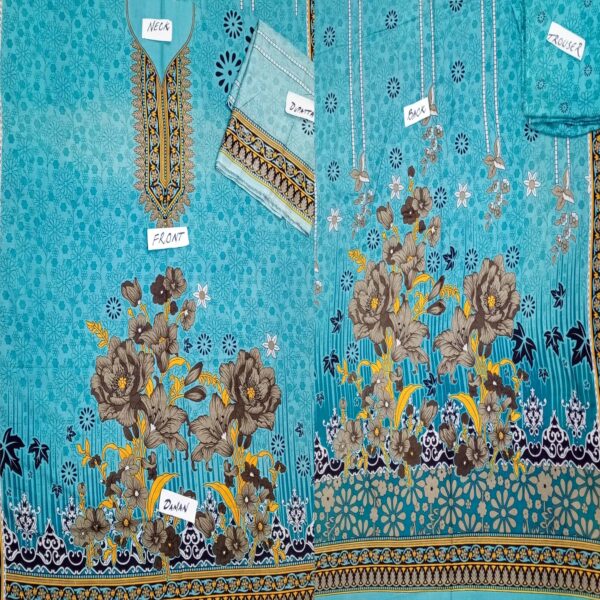 Fancy Printed Lawn Unstitched 3 Piece Suit Best for Girls  & women - Art# SS - FPL - SL8000-42 - UF - Image 3