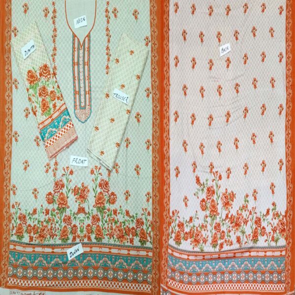 Fancy Printed Lawn Unstitched 3 Piece Suit Best for Girls  & women - Art# SS - FPL - SL8000-07 - UF - Image 2