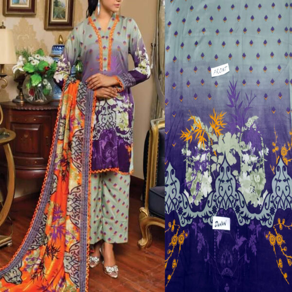 Fancy Printed Lawn Unstitched 3 Piece Suit Best for Girls  & women - Art# SS - FPL - LC - SL9000-03 - UF