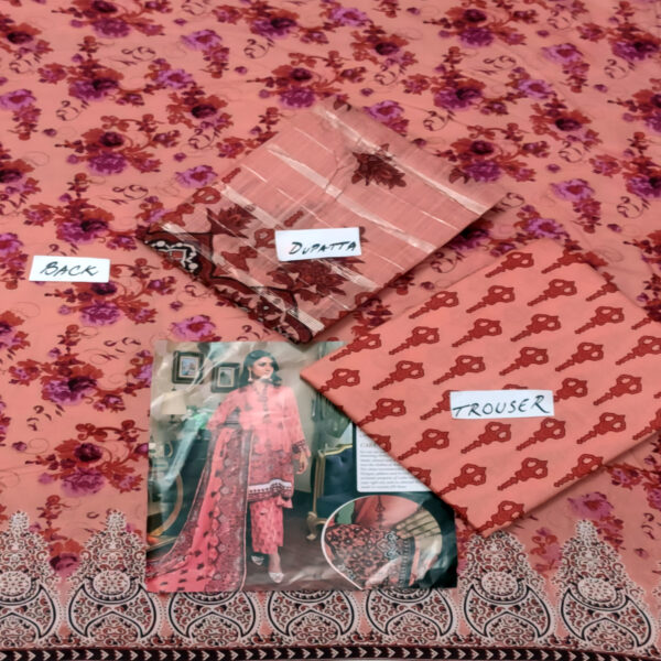 Fancy Printed Lawn Unstitched 3 Piece Suit Best for Girls  & women - Art# SS - FPL - LC - SL9000-05 - UF - Image 3