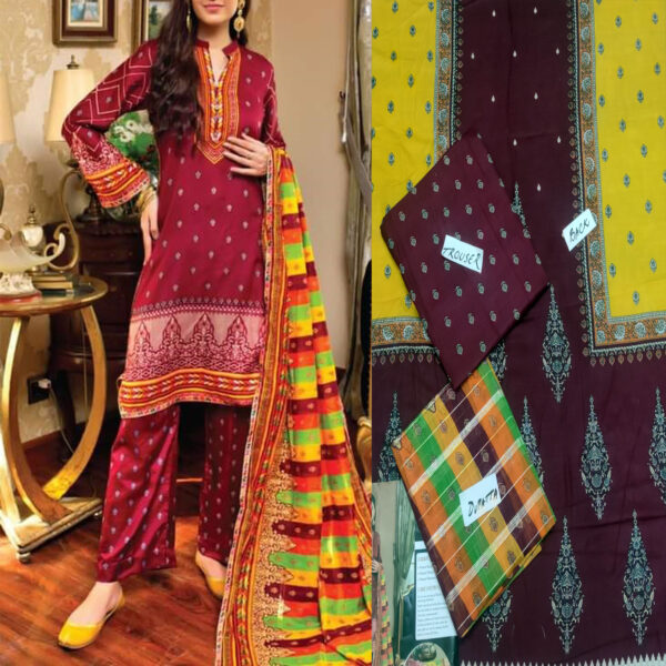Fancy Printed Lawn Unstitched 3 Piece Suit Best for Girls  & women - Art# SS - FPL - LC - SL9000-13 - UF - Image 6
