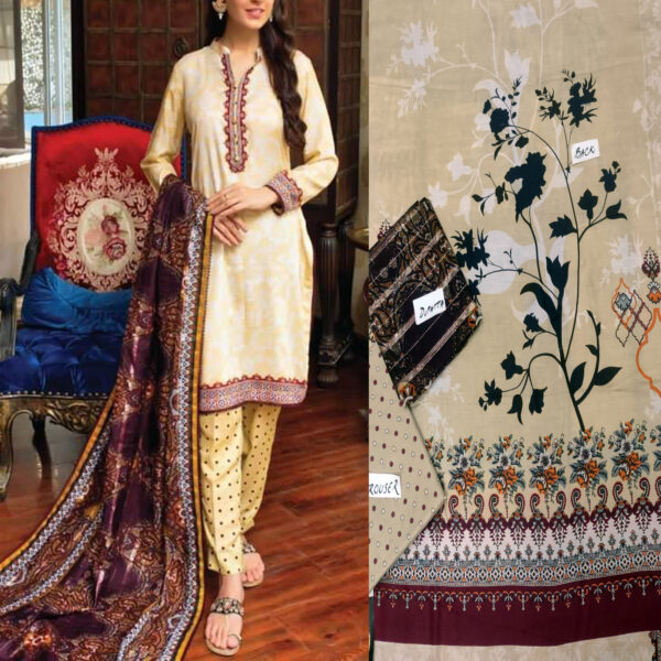 Fancy Printed Lawn Unstitched 3 Piece Suit Best for Girls  & women - Art# SS - FPL - LC - SL9000-15 - UF - Image 6