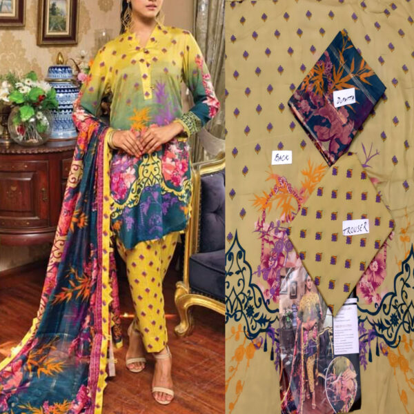 Fancy Printed Lawn Unstitched 3 Piece Suit Best for Girls  & women - Art# SS - FPL - LC - SL9000-04 - UF - Image 5
