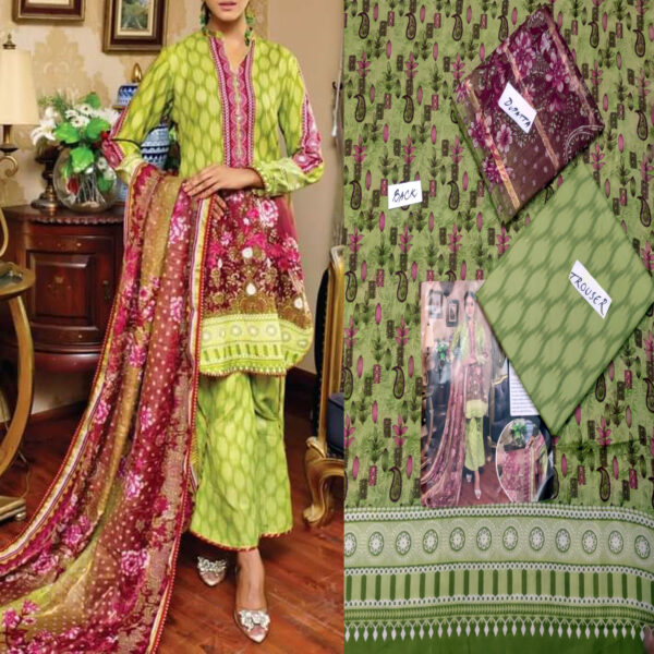 Fancy Printed Lawn Unstitched 3 Piece Suit Best for Girls  & women - Art# SS - FPL - LC - SL9000-02 - UF - Image 6