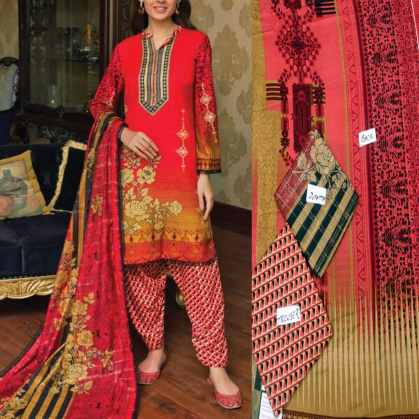 Fancy Printed Lawn Unstitched 3 Piece Suit Best for Girls  & women - Art# SS - FPL - LC - SL9000-14 - UF - Image 6