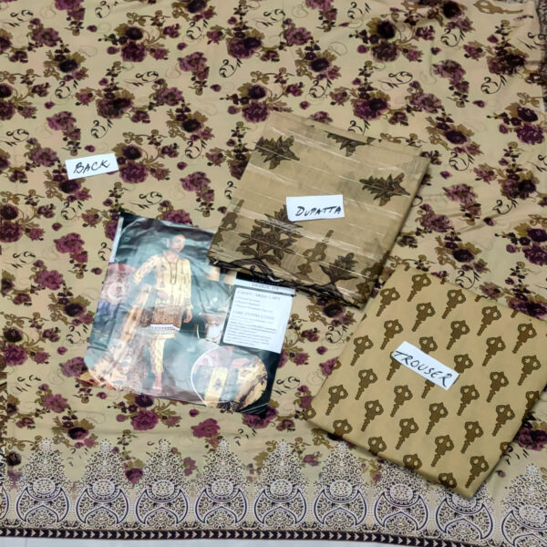 Fancy Printed Lawn Unstitched 3 Piece Suit Best for Girls  & women - Art# SS - FPL - LC - SL9000-01 - UF - Image 3