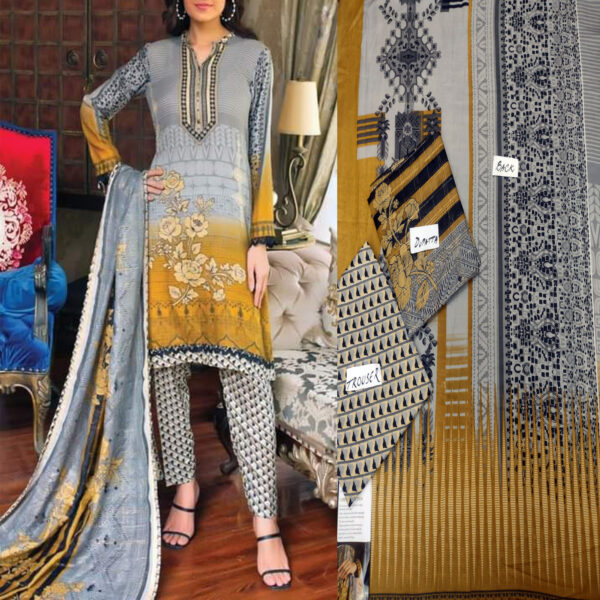 Fancy Printed Lawn Unstitched 3 Piece Suit Best for Girls  & women - Art# SS - FPL - LC - SL9000-09 - UF - Image 2