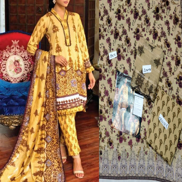 Fancy Printed Lawn Unstitched 3 Piece Suit Best for Girls  & women - Art# SS - FPL - LC - SL9000-01 - UF - Image 5