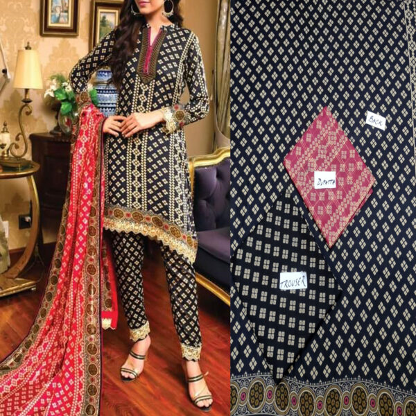 Fancy Printed Lawn Unstitched 3 Piece Suit Best for Girls  & women - Art# SS - FPL - LC - SL9000-08 - UF - Image 6