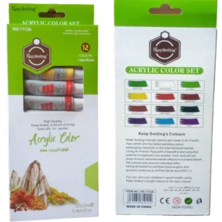 Keep Smiling Pack of 12 Acrylic Color Tube Set - Multicolor - Size 12ml tube -Art# SS-KS-Acrylic Color-St-AIP-002