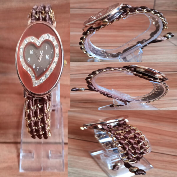 Fancy Stylish Bracelet Heart Dial Watch for Ladies and Girls Art # SS-BH-01 - Image 2